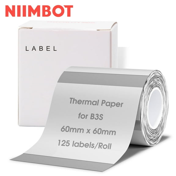 NIIMBOT B3S Labels, 2.36"x 2.36"(60x60mm) Thermal Sticker Label for B3S Label Maker, 1 Roll of 125 (Clear)