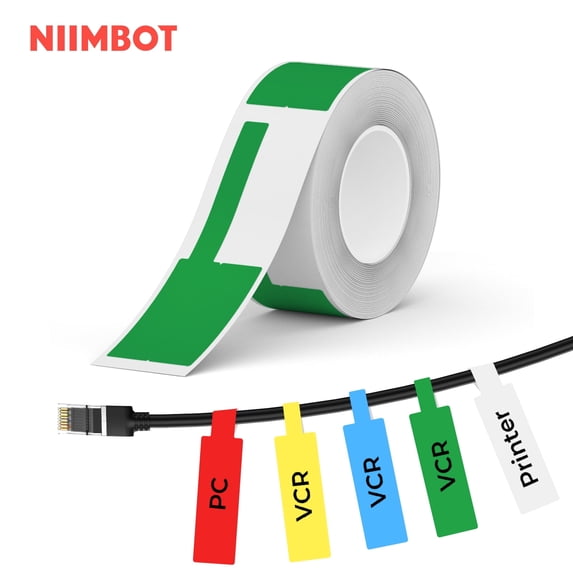 NIIMBOT Cable Label Maker Tape (1" x 3") Printer Sticker Paper with Self-Adhesive for B1/B21/B3S,1 Roll of 100 (Green)
