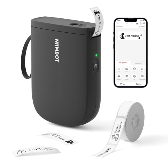 NIIMBOT D11 Upgraded HD 300 dpi Label Maker Mini Bluetooth Wireless Label Printer Inkless Labeler Rechargeableļ¼Black)