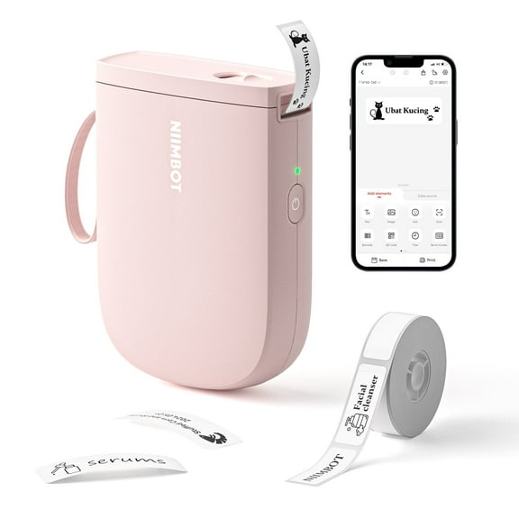 NIIMBOT D11 Upgraded HD 300 dpi Label Maker Mini Bluetooth Wireless Label Printer Inkless Labeler Rechargeableļ¼Pink)
