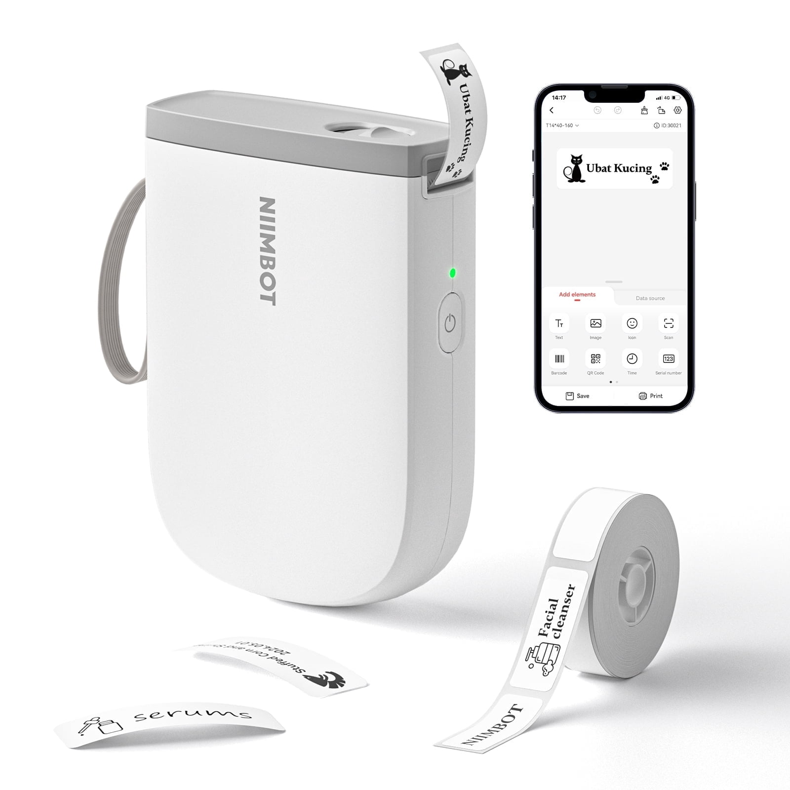 NIIMBOT D11 Upgraded HD 300 dpi Label Maker Mini Bluetooth Wireless Label Printer Inkless Labeler Rechargeable（White)