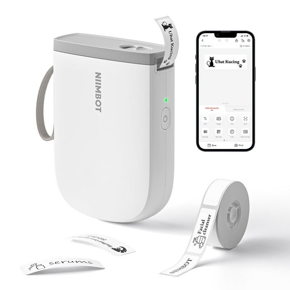 NIIMBOT D11 Upgraded HD 300 dpi Label Maker Mini Bluetooth Wireless Label Printer Inkless Labeler Rechargeable（White)