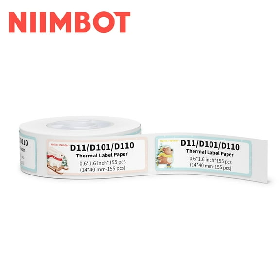 NIIMBOT Label Maker Tape Adapted D11/D110/D101/H1/H1S Label Print Paper Standard Laminated Office Labeling Tape Replacement 0.55"x 1.57" (Hello Winter)