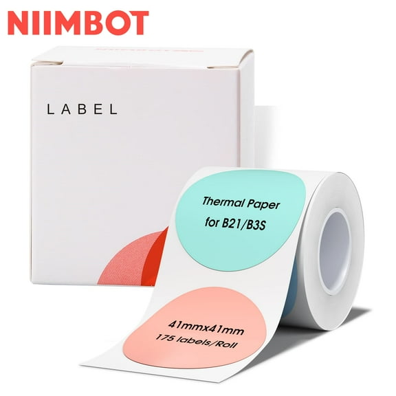 NIIMBOT Labels for B1/B21/B3S Label Printer, Thermal Labels 1.61"x 1.61"(41x41mm), Waterproof, Oil-Proof Sticker Labels, 1 Roll of 175 Sticker Labels (Round Mluticolor)
