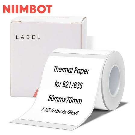 NIIMBOT Labels for B1/B21/B3S Label Printer, Thermal Labels 2"x 2.76"(50x70mm), 1 Roll of 110 Sticker Labels (White)