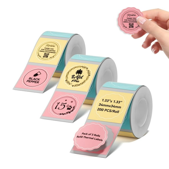 NIIMBOT Round Colorful Labels - 3 Rolls 1.34"x 1.34"(34x34mm), for B21/B1/B3S/B31/B4/K3 Label Maker,Food,Personalized,Home/School/Office