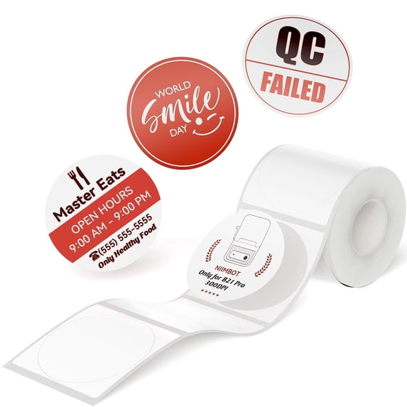 NIIMBOT Thermal Stickers Support Red & Black Dual Color Printing,For B1 PRO/B21 Pro/B2 PRO(White Round)