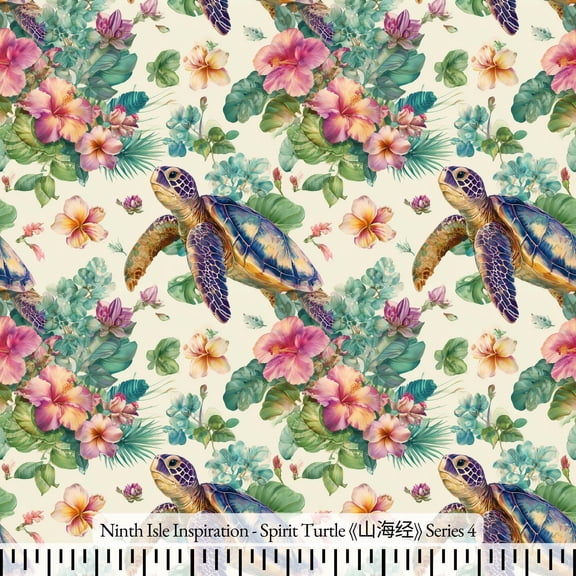 Ninth Isle Inspiration - Spirit Turtle Series - 100% Rayon Fabric By The Yard (Series4, 1Yard)