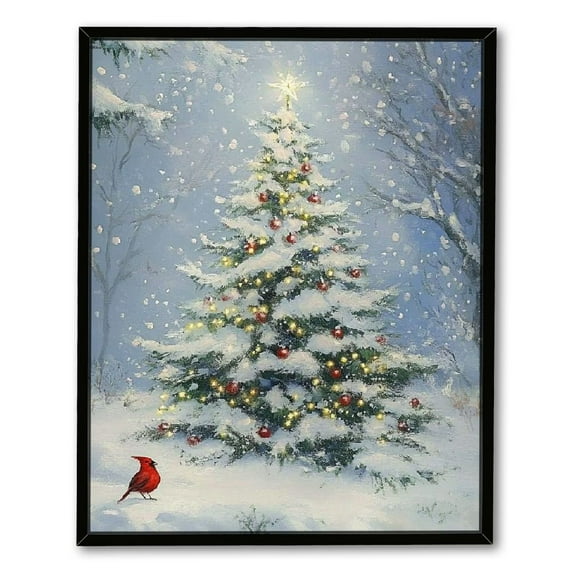 NIJIAN Gallery Wrapped Canvas Wall Art Print for Holiday Decor, Cardinals and Christmas
