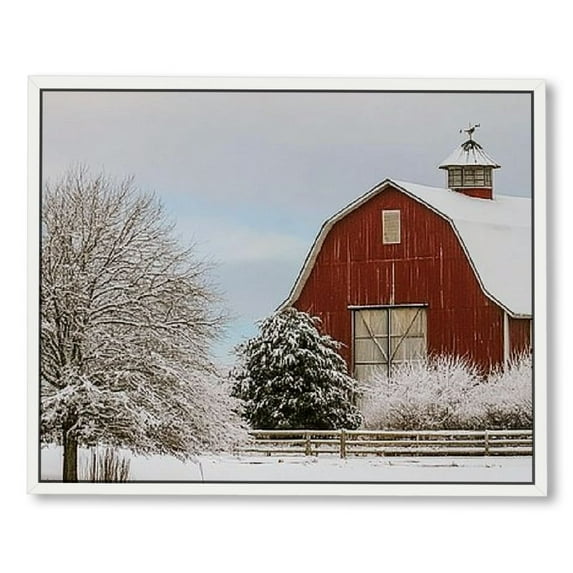 NIJIAN  Vintage Abstract Prints for Home Decor Red Snowy Barn Christmas on the Farm Wall Hanging Picture & Prints for Bedroom Dining Living Room Office Home Kitchen Decor