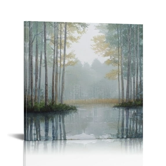 NIJIAN Wall Art Living Room Décor - Triptych Scenery Watercolor Canvas, Home Accent Modern Dining Decoration, Ready to Hang Painting for Bedroom, Multi-Sizes, Natural Forest Reflection