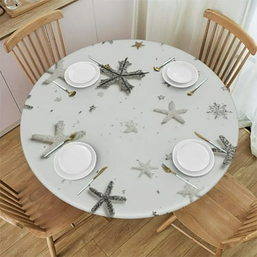 NIJIANKEHAN  Christmas Round Tablecloth Winter Christmas Trees Snowflake Black White Buffalo Plaid Table Cloth Christmas Holiday Polyester Circle Table Cover for Dining Room Home Decor