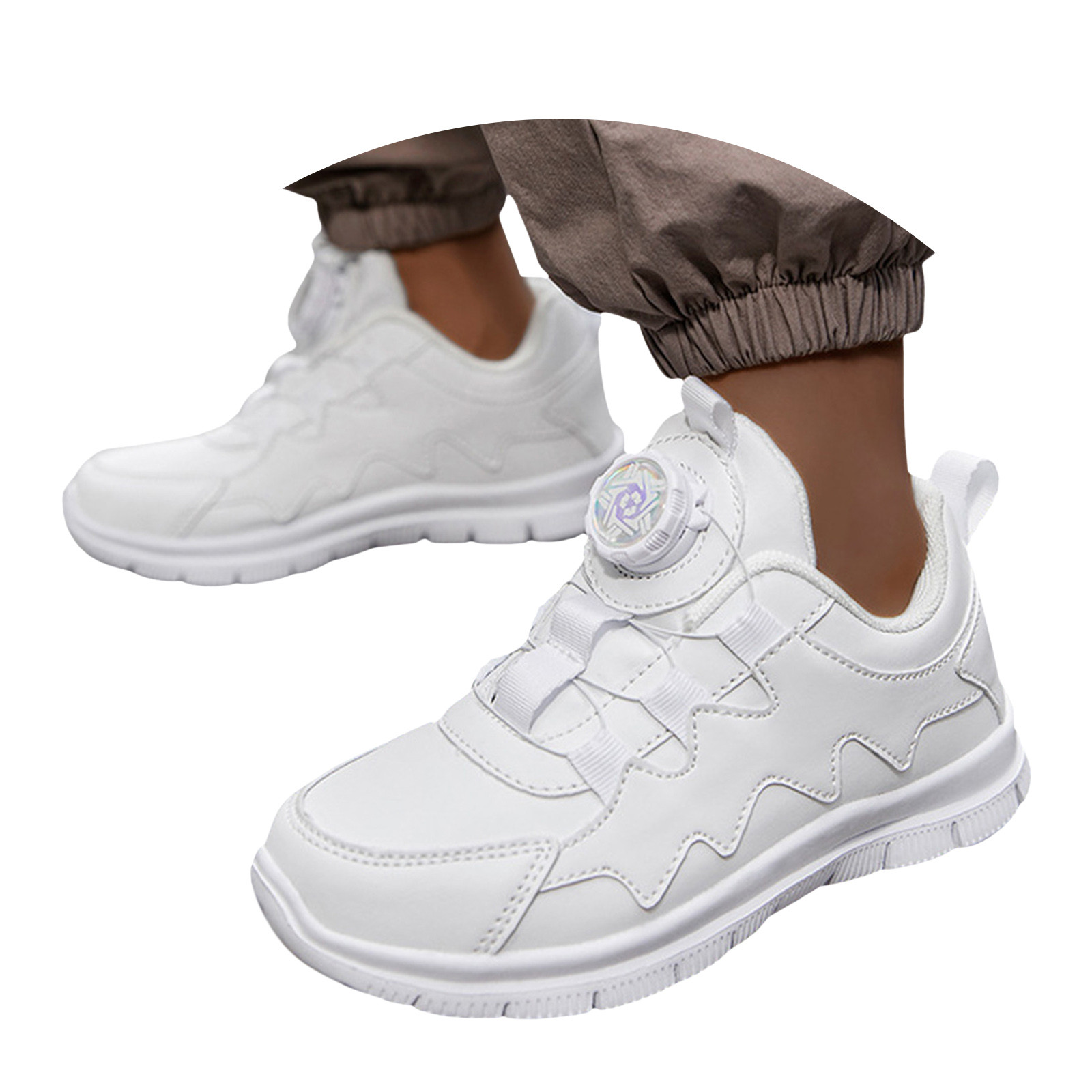 NIJNFCLOTH Boys Sneakers Boys Sports Shoes Fashionable New Pattern and Solid Color Leather Rotating Buttons Comfortable Casual Shoes Kids Sneakers Size:10-10.5 Years
