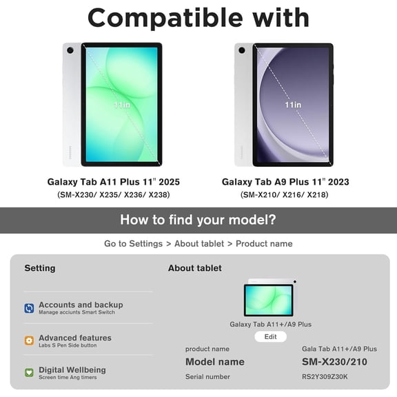 NIJUDA -1 Pack Screen Protector for Galaxy Tab A11 Plus 2025 / Galaxy Tab A9 Plus 2023 + 3 Camera Lens Protector, 9H Hardness HD Clear Tempered Glass Film Guard Screen Saver for Tab A11+ / A9+ 5G 11"