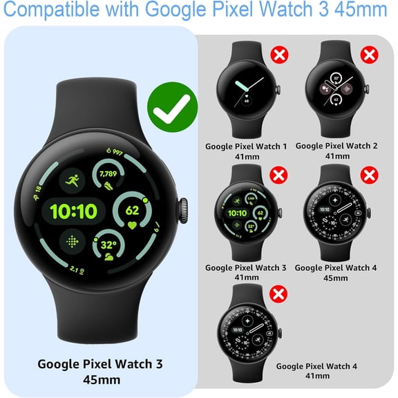 NIJUDA -10 Pack Case for Google Pixel Watch 3 45mm with Tempered Glass Screen Protector, Shockproof Hard PC Bumper, All-Around Protective Cover Compatible with Pixel Watch 3 45mm Accessories