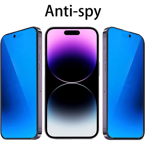 NIJUDA -2 PCS Anti-Blue Privacy Tempered Glass Suit for iPhone 14 Pro Mirror Anti-Spy Screen Protector Anti-Peeping Film Electroplated 9H Hardness Anti-scratch 6.1 inch(Blue)
