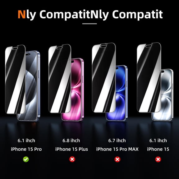 NIJUDA -2 Pack 4 Way 360 Degree Privacy Screen Protector for iPhone 15 Pro 6.1 Inch, All Around Anti Spy Tempered Glass Film, Full Coverage, Anti Scratch, Bubble Free