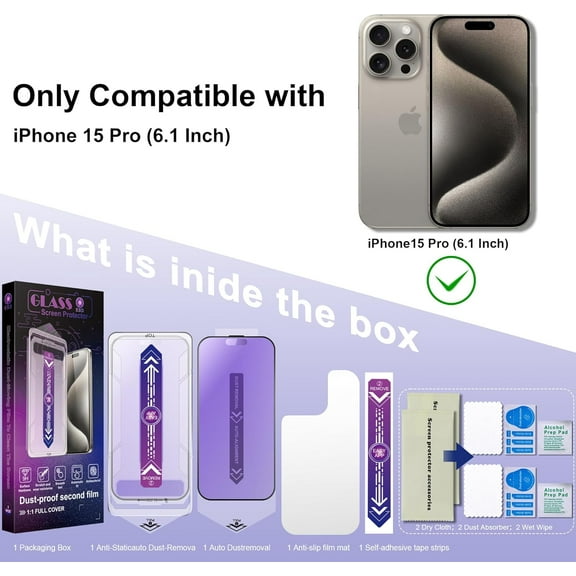 NIJUDA -2 Pack Anti Blue Light Matte Screen Protector for iPhone 15 Pro 6.1-Inch Auto Dust Removal, No Bubbles, Tempered Glass Film, Easy Installation