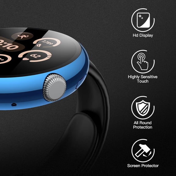 NIJUDA -2-Pack Hard PC Screen Protector Case Compatible with Google Pixel Watch 3 (2024) 41mm, Easy Installation Lightweight Ultra-Thin Protective Cover for Pixel Watch 3, 1 Blue + 1 Black