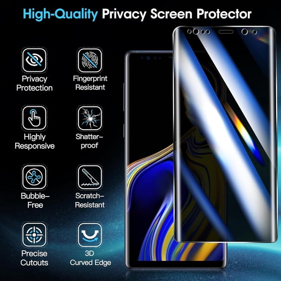 NIJUDA -2 Pack Privacy Screen Protector for Samsung Galaxy Note 9 Tempered Glass, 3D Curved Full Coverage, Anti-Spy,9H,Bubble Free,Easy to Install,Anti Scratch