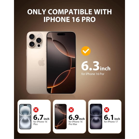 NIJUDA -2 Pack Privacy Screen Protector for iPhone 16 Pro (2024) 6.3 inch Black Anti Spy Tempered Glass