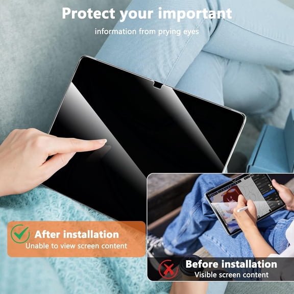 NIJUDA -2 Pack Privacy Screen Protector for iPad Air 11 Inch M4/M3/M2, (2026/2025/2024, 8th/7th/6th Gen), Anti-Spy 9H Glass, Anti-Scratch, Bubbles Free, Easy Installation