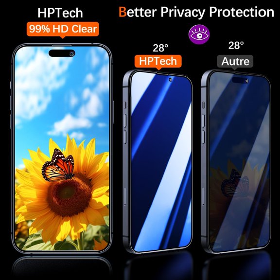 NIJUDA -(2 Pack) Privacy Screen Protector for iPhone 15 Anti-Spy Tempered Glass, Full Coverage Anti-Blue Light Anti-Peeping Film HD Screen Protector Anti-scratch, Blue