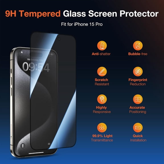 NIJUDA -2 Pack Privacy Screen Protector for iPhone 15 Pro, 9H+ Tempered Glass Anti Spy Private Film, Easy Installation, Auto Alignment Dust Removal, Military-Grade Protection, Bubble-Free