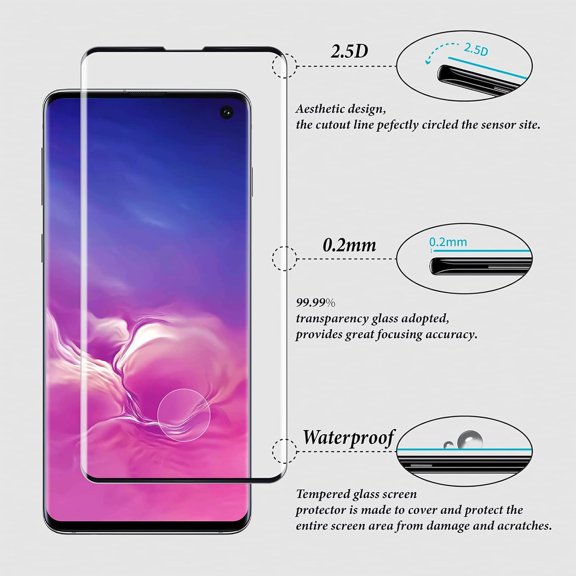 NIJUDA -2 Pack Screen Protector for Samsung Galaxy S10 6.1 Inch, Support Fingerprint Unlock, HD Clear Tempered Glass, Easy Installation, High Sensitivity, Case Friendly