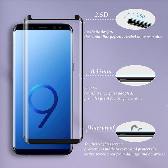 NIJUDA -[2 Pack Screen Protector for Samsung Galaxy S9 5.8 Inch, HD Clear Tempered Glass, Easy Installation, High Sensitivity, Case Friendly