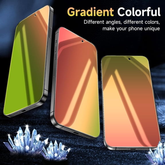 NIJUDA -(2 Pack) Tempered Glass Privacy Screen Protector Compatible for iPhone 16 Pro, Red to Green Gradient, Shatterproof, Anti-Scratch, Mirror Finish, Anti Blue Light, Touch Sensitive, Bubble-Free