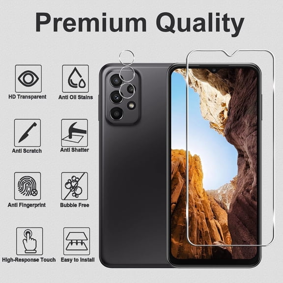 NIJUDA -[3+3 Pack]Galaxy A23 5G Screen Protector with Camera Lens Protector, HD Tempered Glass Film, 9H Hardness, Anti Scratch, Easy Installation, Bubble Free, Screen Protector for Samsung Galaxy A23