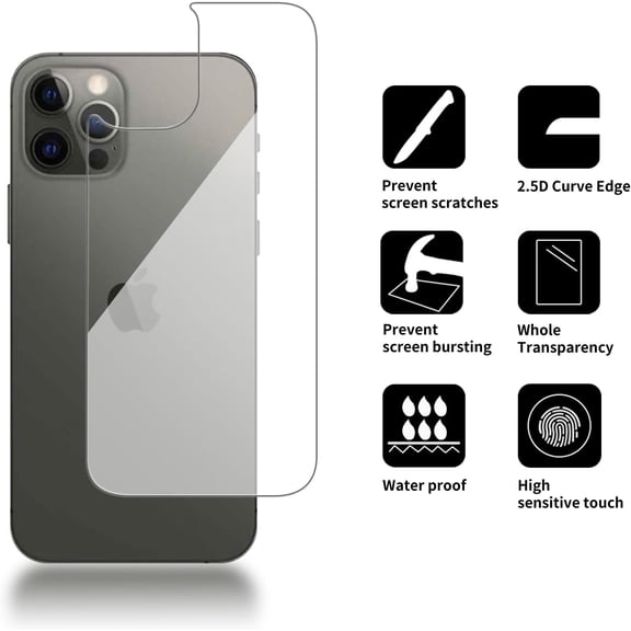 NIJUDA -3 Pack Glass Back Screen Protector Compatible for iPhone 12/12 Pro 2020 [6.1 Inch] [9H Hardness]-HD Back Tempered Glass, Scratch Resistant,Easy InstallRear Glass Protector