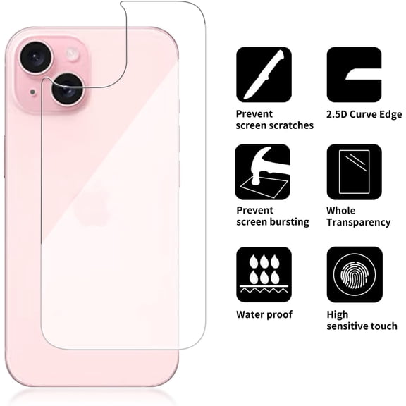 NIJUDA -3 Pack Glass Back Screen Protector Compatible for iPhone 15/14 / 13 6.1 Inch 9H Hardness HD Back Tempered Glass, Scratch Resistant,Easy Install,rear glass protector
