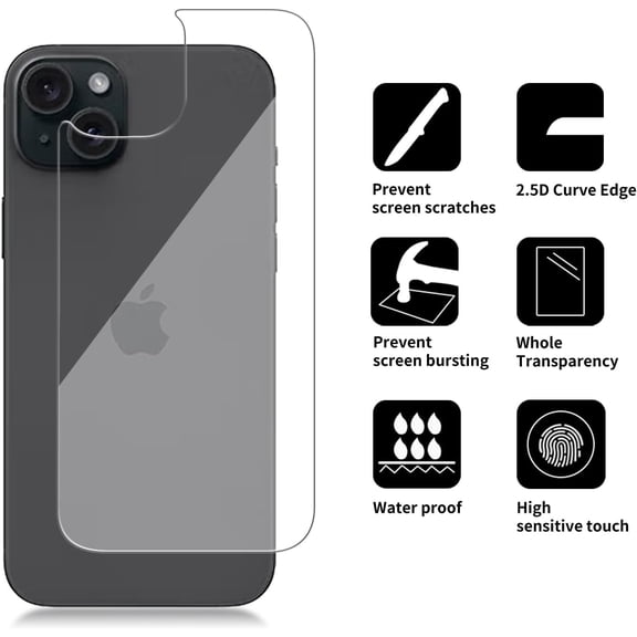 NIJUDA -3 Pack Glass Back Screen Protector Compatible for iPhone 15 plus/iPhone 14 Plus [6.7 Inch ] [9H Hardness]-HD Back Tempered Glass, Scratch Resistant,Easy Installrear glass protector