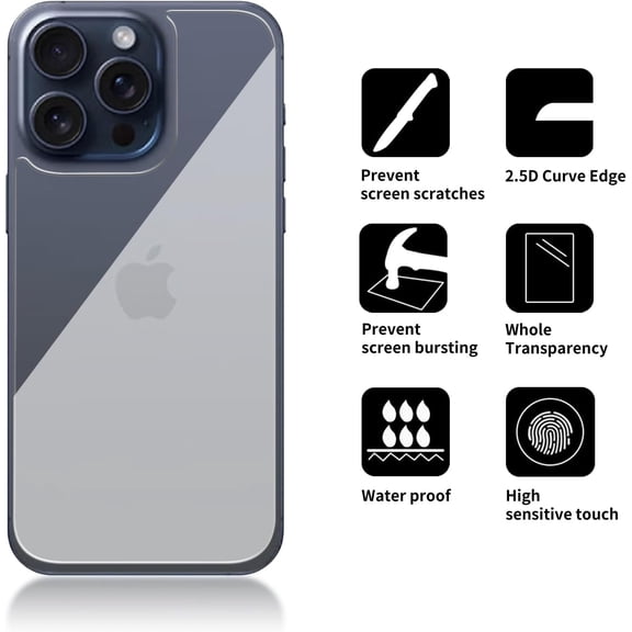 NIJUDA -3 Pack Glass Back Screen Protector Compatible for iPhone 15 pro max / 14 Pro Max [6.7 Inch] [9H Hardness]-HD Tempered Glass, Scratch Resistant, pelicula traseira,rear glass protector