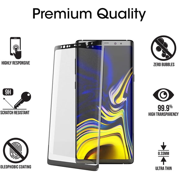 NIJUDA -(3 Pack Glass Screen Protector for Samsung Galaxy Note 9, Full Screen Coverage Screen Protector, 3D Curved Tempered Glass, Dot Matrix with Easy Installation Tray