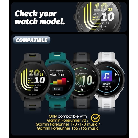 NIJUDA -(3 Pack) Tempered Glass Watch Screen Protector Compatible for Garmin Forerunner 70/170/170 Music/165/165 Music 42.6mm, Protector De Pantalla [EZ Install] with Auto Alignment Tool 9 Hardness H