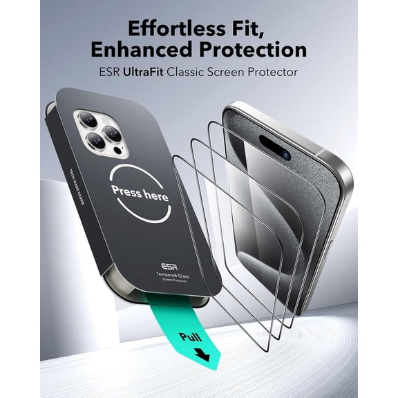 NIJUDA -3 Pack for iPhone 15 Pro Screen Protector, Military Grade Shatterproof, 9H Hardness, Full Coverage Tempered Glass with UltraFit Tray