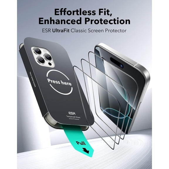 NIJUDA -3 Pack for iPhone 16 Pro Max Screen Protector, [Military Grade Shatterproof] [9H Hardness], Full Coverage Tempered Glass with UltraFit Tray, HD Clear, Anti-Scratch, Bubble Free