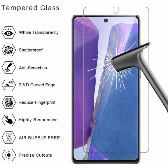 NIJUDA -4 Pack fit for Samsung Galaxy Note 20 5G (Not for Ultra)- 2 Pack Tempered Glass Screen Protector and 2 Pack Tempered Glass Camera Lens Protector Bubble Free Case Friendly 9H Hardness