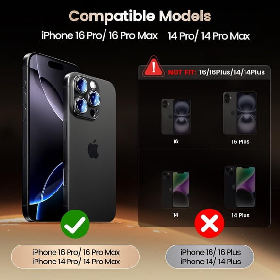 NIJUDA -Camera Lens Protector Compatible with iPhone 14 Pro/14 Pro Max/16 Pro/16 Pro Max- Metal Frame Tempered Glass Cover, [Anti-Scratch] [Drop-Proof][Strong-Adhesion] Rear Camera Screen Cover-Black