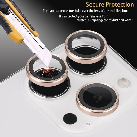 NIJUDA -Camera Lens Protector for iPhone 13 Pro & iPhone 13 Pro Max, Tempered Glass Lens Protector Aluminum Alloy Ring Camera Cover Fits for iPhone 13 Pro/iPhone 13 Pro Max (Gold)