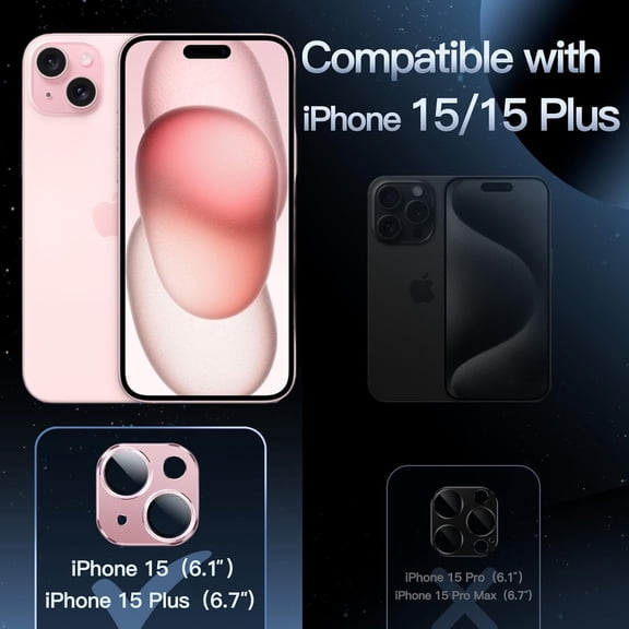 NIJUDA -Camera Lens Protector for iPhone 15 6.1-Inch and iPhone 15 Plus 6.7-Inch, Full Coverage 9H Tempered Glass Ring Cover, Matte Metal Plate, Case Friendly, 1-Pack (Pink)