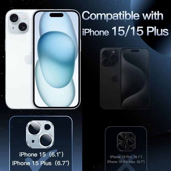 NIJUDA -Camera Lens Protector for iPhone 15 6.1-Inch and iPhone 15 Plus 6.7-Inch, Full Coverage 9H Tempered Glass Ring Cover, Matte Metal Plate, Case Friendly, 1-Pack (Blue)