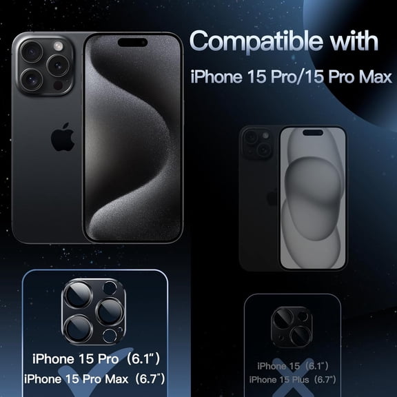 NIJUDA -Camera Lens Protector for iPhone 15 Pro 6.1-Inch and iPhone 15 Pro Max 6.7-Inch, Full Coverage 9H Tempered Glass Ring Cover, Matte Metal Plate, Case Friendly, 1-Pack (Space Black)