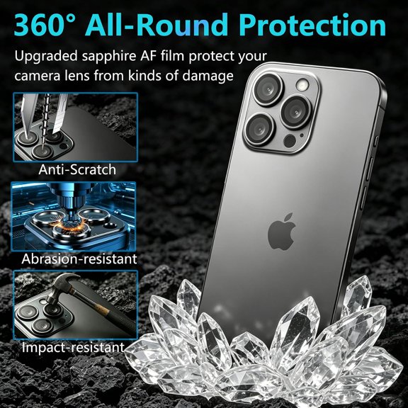 NIJUDA -Camera Lens Protector for iPhone 16 Pro/16 Pro Max/15 Pro/15 Pro Max/14 Pro/14 Pro Max -[Strong Adsorption][Case-Friendly] Unbreakable Metal Tempered Glass Rear Camera Screen Cover -Titanium