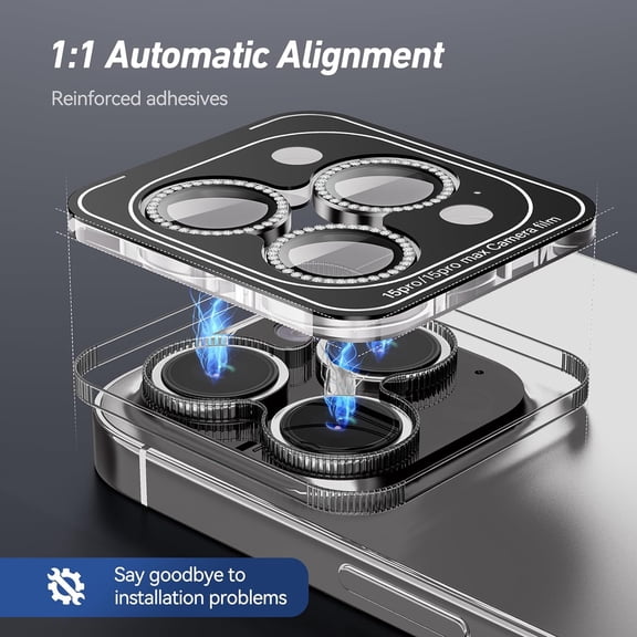 NIJUDA -Camera Lens Protector for iPhone 17 Pro Max/17 Pro/16 Pro Max/16 Pro/15 Pro Max/15 Pro/14 Pro Max/14 Pro, 9H Tempered Glass Screen Protector Cover Alignment Kit Metal Individual Ring