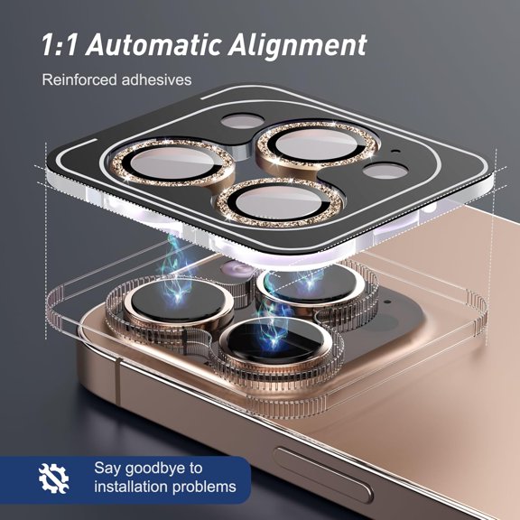 NIJUDA -Camera Lens Protector for iPhone 17 Pro Max/17 Pro/16 Pro Max/16 Pro/15 Pro Max/15 Pro/14 Pro Max/14 Pro, 9H Tempered Glass Screen Protector Cover Alignment Kit Metal Individual Ring