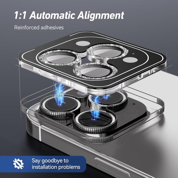 NIJUDA -Camera Lens Protector for iPhone 17 Pro Max/17 Pro/16 Pro Max/16 Pro/15 Pro Max/15 Pro/14 Pro Max/14 Pro, 9H Tempered Glass Screen Protector Cover Alignment Kit Metal Individual Ring
